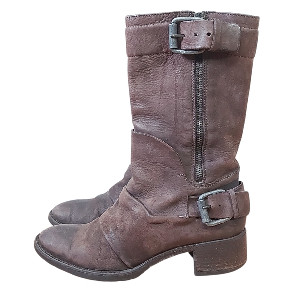Vera Wang Lavender Label Shoes - Vera Wang Lavender Women Buckle Motocycle Harness Boots Size 8 M Brown Mid-calf